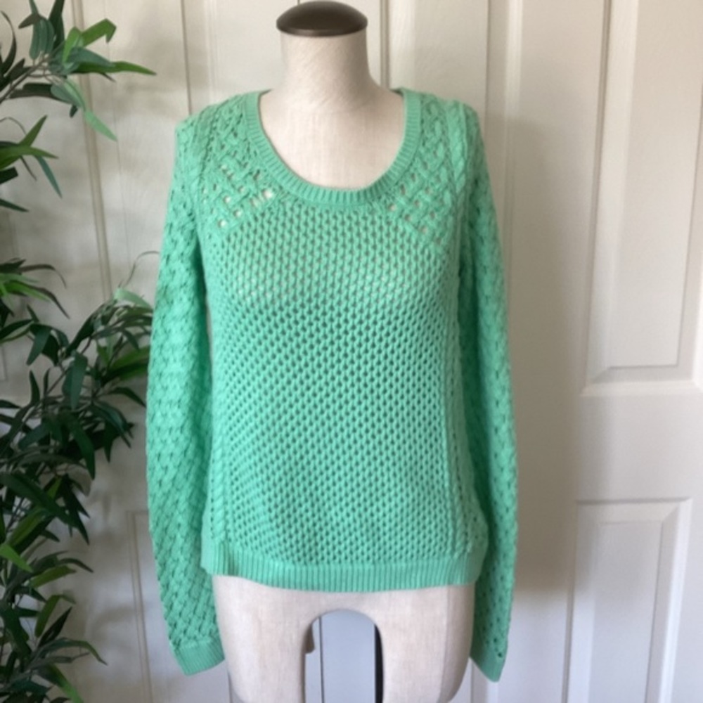 Moth Anthropologie Mint Green Open Knit Pullover Sweater M